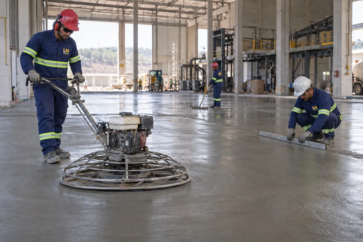 Equipe da LN Engenharia executando piso industrial